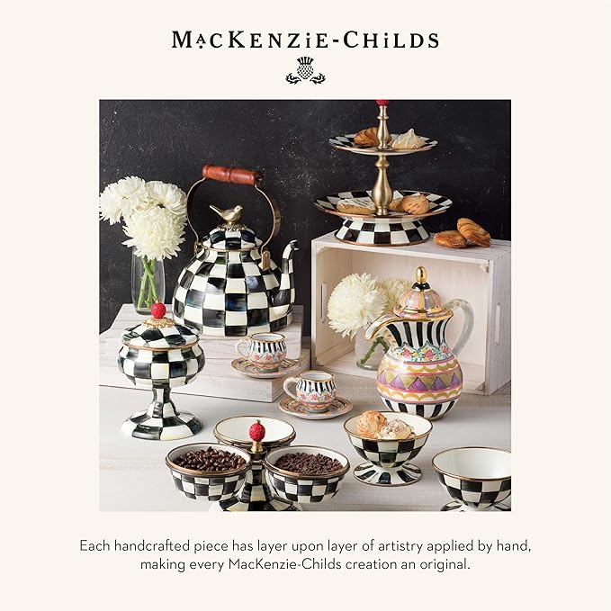 MACKENZIE-CHILDS Enamel Dinner Plate, Decorative Dinnerware Plate, 10 Inches, Set of 4, Black-and-White Courtly Check