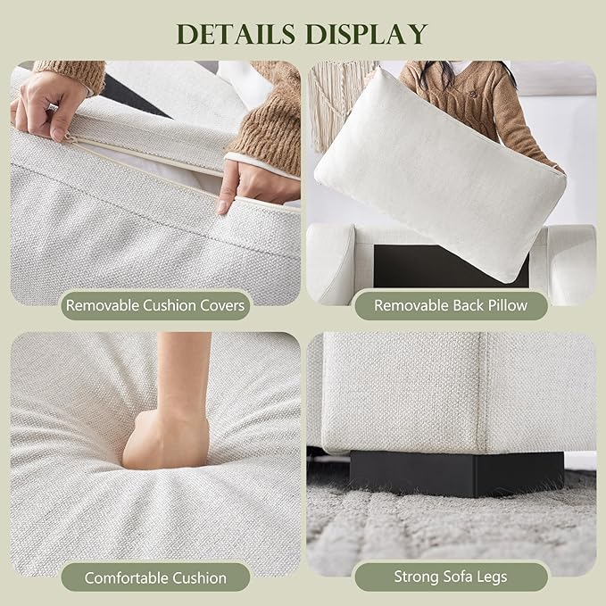 ELUCHANG 47" W Oversized Accent Chair Set of 2, Linen Fabric Modern Armchair, Washable Covers, Comfy Upholstered Large Chair Armchair Sofa Chair Reading Chair for Living Room Bedroom Office, Ivory