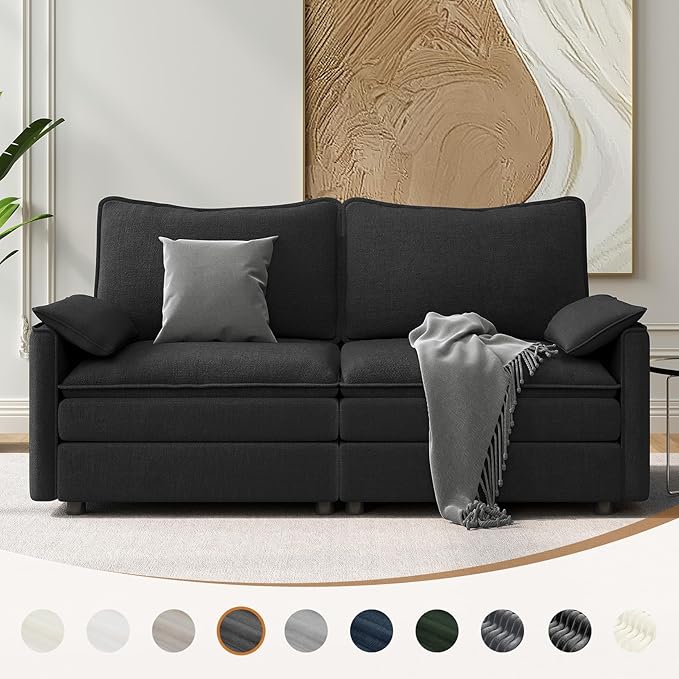 Vesgantti 74" Loveseat Sofa for Living Room, Comfy Cloud Couch Deep Seat Chenille Modern 2 Seater Small Sofa with Armrest Pillow, Easy Assembly for Small Spaces, Black