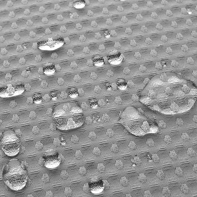 Short Shower Curtain Fabric with 66 inch Length, Waffle Weave, Hotel Luxury Spa, 230 GSM Heavy Duty, Water Repellent, Machine Washable, Gray Pique Pattern Decorative Bathroom Curtain