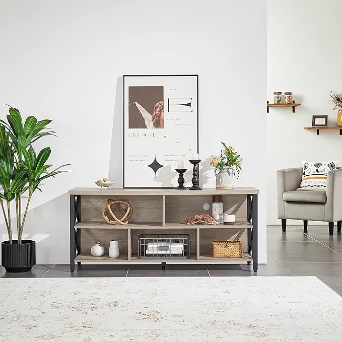 Yaheetech TV Stand for TVs up to 65 Inch, Industrial Entertainment Center with Storage Compartments, Media TV Console for Living Room, Gray