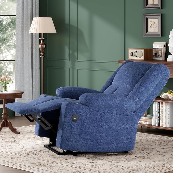 Electric Power Lift Recliner Chair, Oversized Reclining Chair with 8 Massage,Recliner Single Sofa with 2 Cup Holders,Side Pockets,USB Charge Port,Remote Control for Living Room,Bedroom,Blue