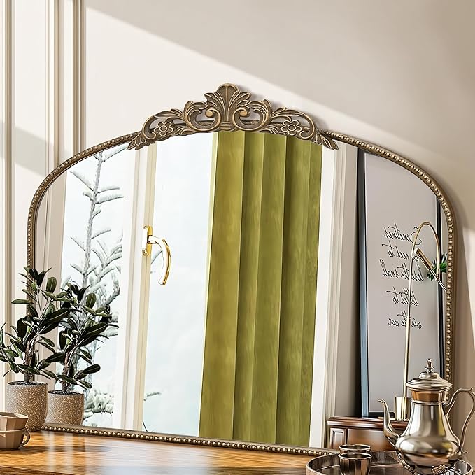 Micasso Gold Antique Wall Mirror: 29"x 36" Large Arched Mirror - Arendahl Traditional Ornate Baroque Decorative Mirror for Home Decor/Entryway/Fireplace/Living Room/Hallway/Bathroom
