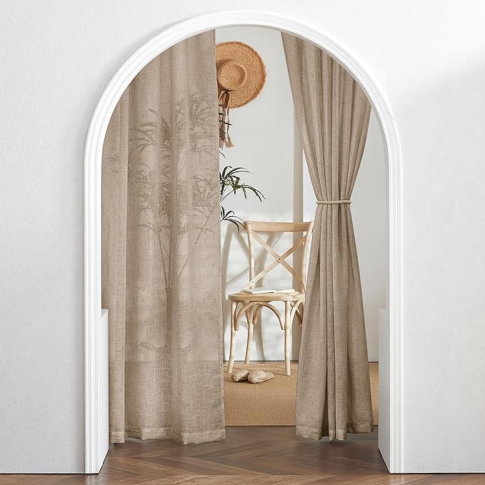 RYB HOME Natural Linen Curtains 102 inches Long, Light Filtering Privacy Protection 2 Panels Set Semi Sheer Home Decor for Sliding Glass Door Bedroom Doorway, W 52 x L 102 inches, Khaki