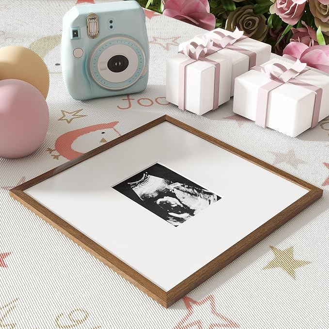 Axeman 14x14 Signature Picture Frame - Solid Oak Wood 14x14 Picture Frame With Mat to 5x7, Graduation Wedding Birthday Guest Book Party Signing, Hanging Hardware Included, Walnut