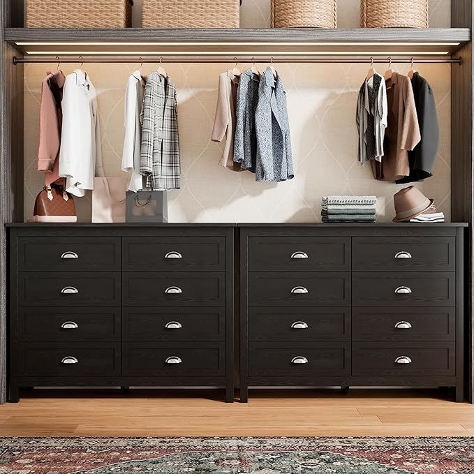 Wananlanen® Farmhouse Dresser for Bedroom, Antique Double Dresser & Chest of Drawer with Vintage Handle and Storage, Wooden Tall Rustic Organizer for Bedroom