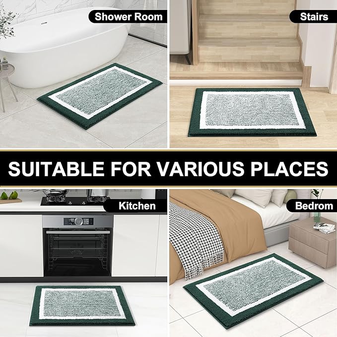 OLANLY Bathroom Rugs 30x20, Extra Soft and Absorbent Microfiber Bath Mat, Non-Slip, Machine Washable, Quick Dry Shaggy Bath Carpet, Suitable for Bathroom Floor, Tub, Shower (Medium, Blackish Green)