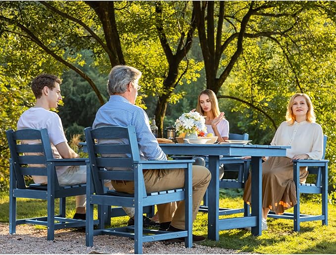 SERWALL Patio Dining Chair Set of 2,All Weather HDPE Outdoor Dining Chair, Blue