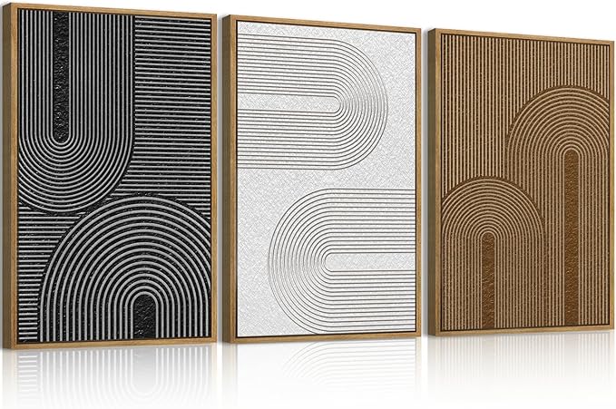 BINCUE Abstract Neutral Canvas Paintings Modern Artwork for Walls Framed for Bedroom Living Room Hallway 16x24 Inch Set of 3
