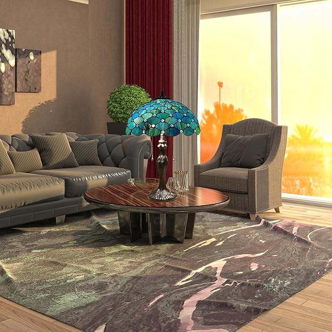 Tiffany Table Lamp Stained Glass Lamp 16X16X24 Inch Antique Standing Reading Light Living Room Office Bedroom (Sea Blue Pearl)