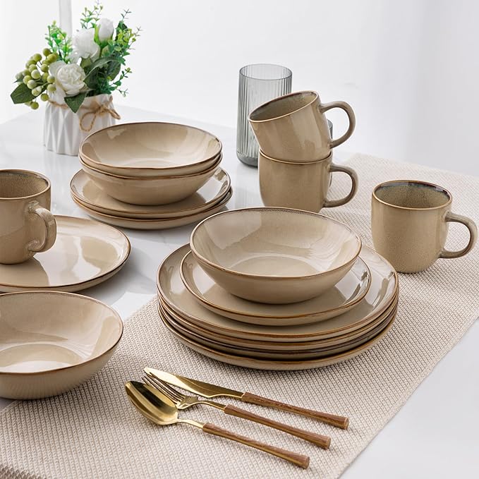 AmorArc Ceramic Dinnerware Sets,Handmade Reactive Glaze Stoneware Plates and Bowls Set,Highly Chip and Crack Resistant | Dishwasher & Microwave Safe Dishes Set,Service for 6 (18pc)