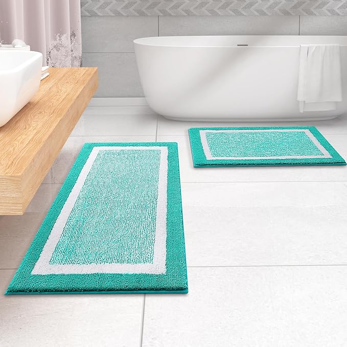 OLANLY Bathroom Rugs 47x24, Extra Soft and Absorbent Microfiber Bath Mat, Non-Slip, Machine Washable, Quick Dry Shaggy Bath Carpet, Suitable for Bathroom Floor, Tub, Shower (Runner, Green)