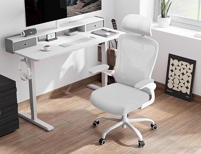 White Ergonomic Office Chair: Mesh Desk Chair Comfy with Adjustable Lumbar Support 400lbs High Back Computer Gaming Chair - Big and Tall Office Chairs with Extra Wide Seat-Adults Home Office