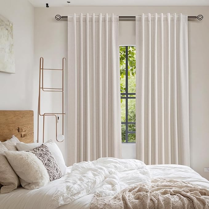 Guken Linen Blackout Curtains 96 Inch Length 2 Panels Set for Living Room Bedroom Back Tab Thermal Insulated 100% Black Out Linen Drapes Room Darkening Window Curtains 96 Inches Long,Sand Beige