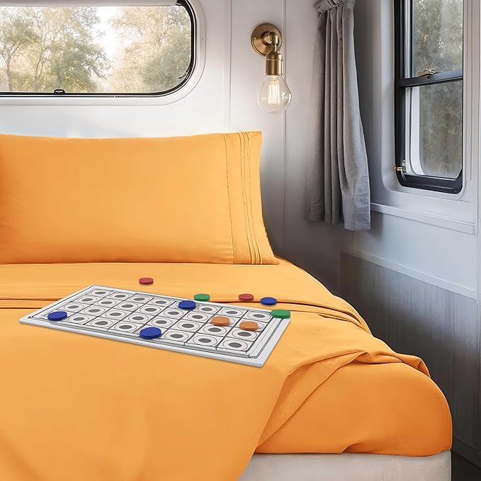 Clara Clark Bed Sheets, Premier 1800 Series 4 Piece RV Queen Sheet Set, Luxury Soft Sheets for RV Bunks, Short Queen - Apricot Orange