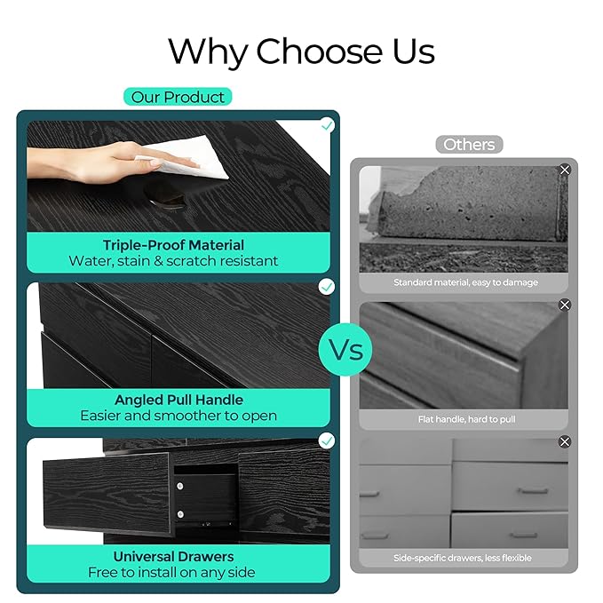 LINSY HOME 8 Drawer Dresser for Bedroom, 53" Wide Chest of Deep Drawers, Modern Farmhouse TV Stand Dressers with Storage, Large Drawer Organizer for Bedroom, Living Room, Handless Design, Black