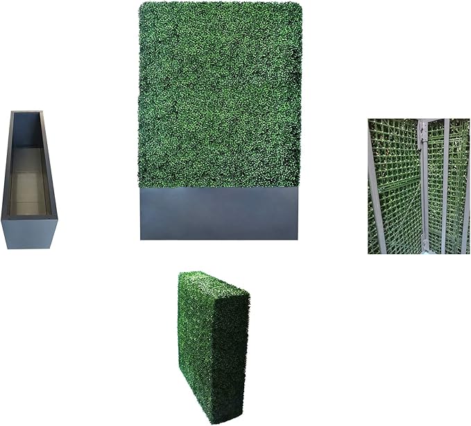 AGPL Upgraded Artificial Boxwood Hedge Wall with Dark Grey Stainless Steel Planter Outdoor Backdrop Privacy Screen,Patio,Balcony,Restaurant,Garden,Party Décor (96" Height 48" Width 12" Deep)