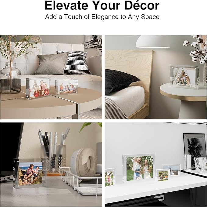 HOUSE DAY Acrylic Picture Frames 8x10, 1 Pack Magnetic 8x10 Picture Frame, Double Sided Clear 8 x 10 Photo Frame with Microfiber Cloth, Frameless FreeStanding 8x10 Frame Gift for Desktop Display