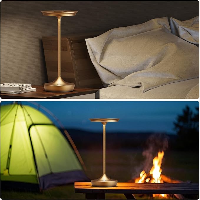 LED Rechargeable Cordless Table Lamps, Portable Outdoor Battery Operated Table Light 3 Color Stepless Dimming Table Lamp with Memory Function for Patio Restaurant Dining Room Bronze