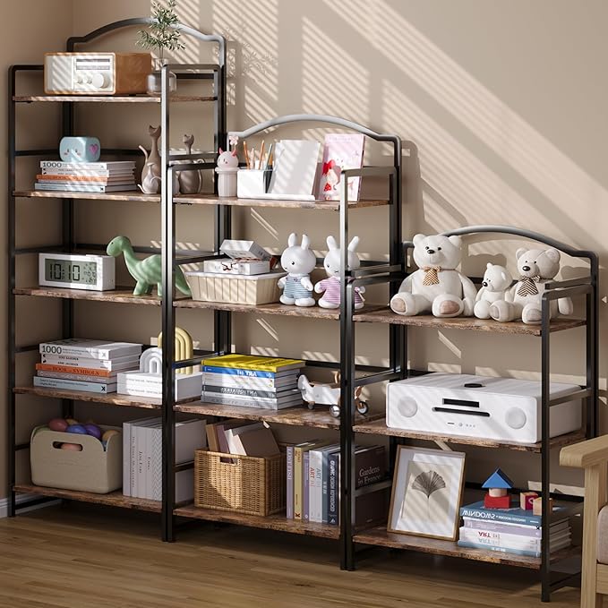 JSB No Assembly Folding Bookshelf, 4 Tier Book Shelf for Storage, Vintage Wood Foldable Bookcase for Living Room, Bedroom, Office Organization Shelves