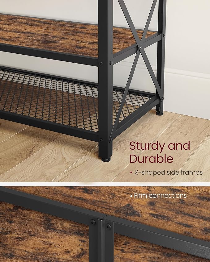 VASAGLE TV Stand for TV up to 70 Inches, TV Table, Entertainment Center, 3-Tier TV Console, Steel Frame, Industrial Style, for Living Room, Rustic Brown and Black ULTV095B01