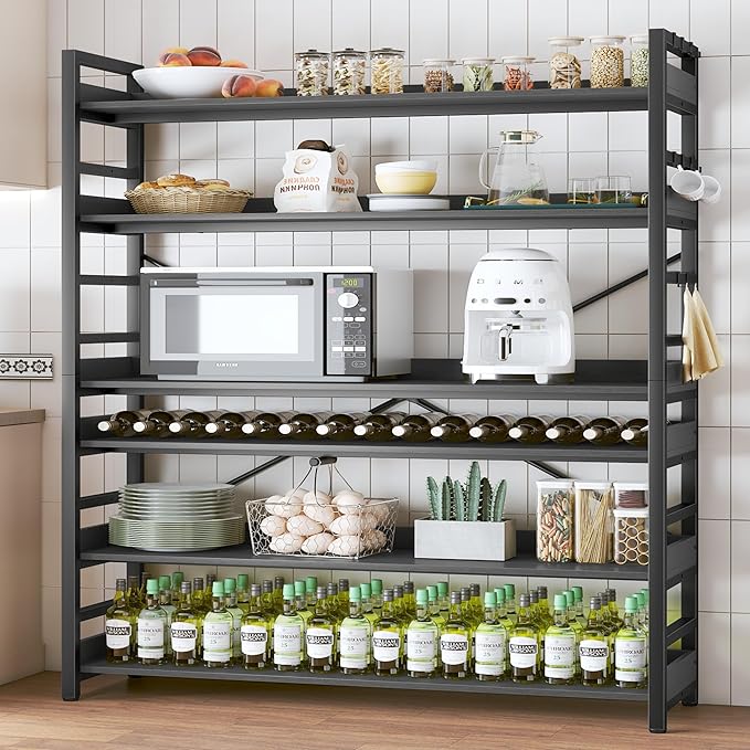 HCHQHS 6 Tier Bookshelf, Adjustable Industrial Bookcase, Vertical Tall Book Shelf, Wood and Black Metal Open Bookshelves for Home Office, Living Room, Bedroom