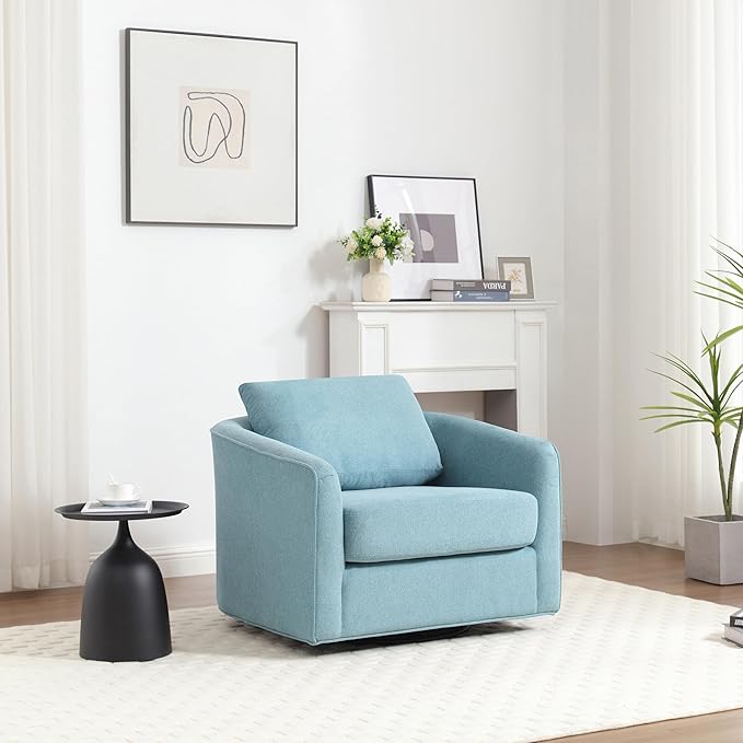 MINCETA Accent Chairs,Oversized 360 Swivel Armchair(Seat Area:25.6" D x 26.8" W),Modern Comfy Reading Chairs for Living Room with Metal Base,Set of 2,Performance Fabric in Teal