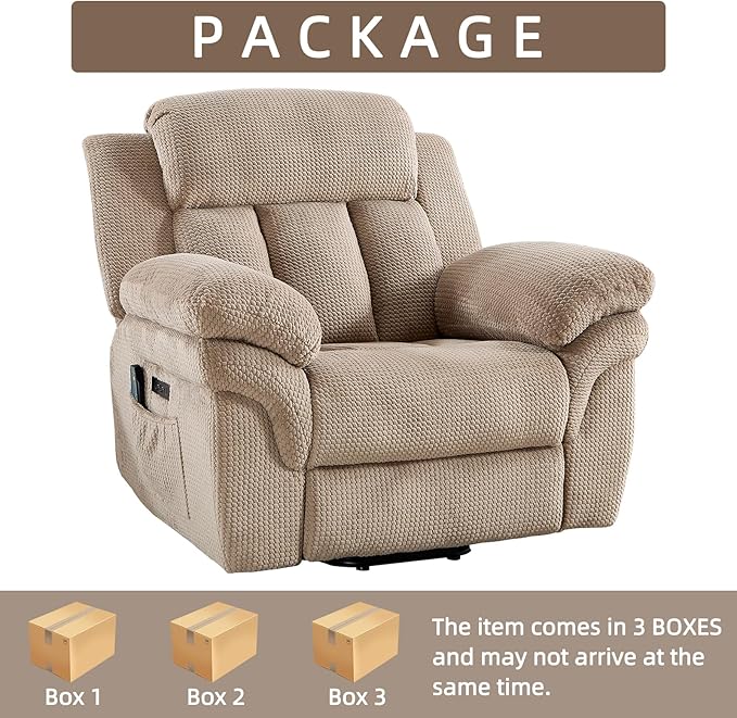 Phoenix Home Oversize Power Lift Recliner Chair with Heat & Massage for Elderly, Extra Large Electric Chair for Adult, Recliners for Living Room,2 Side Pockets, USB and Type-C Port, Light Brown