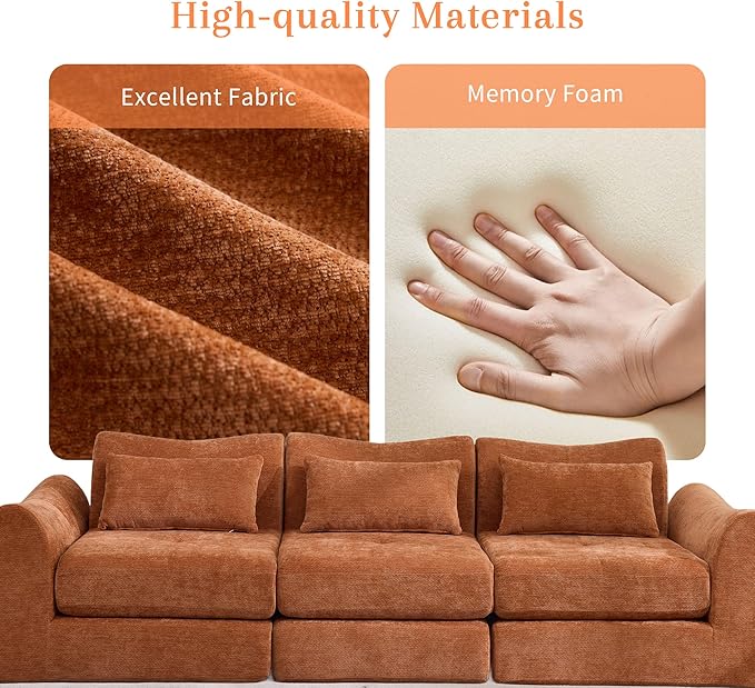 MAXMAXX 102" Modular Sectional Cloud Sofa,4-in-1 Folding Convertible Sofa Bed, Floor Boneless Couch, Modular Cushion Couch,Suitable for Living Room,Bedroom and Recreation Room (Orange)