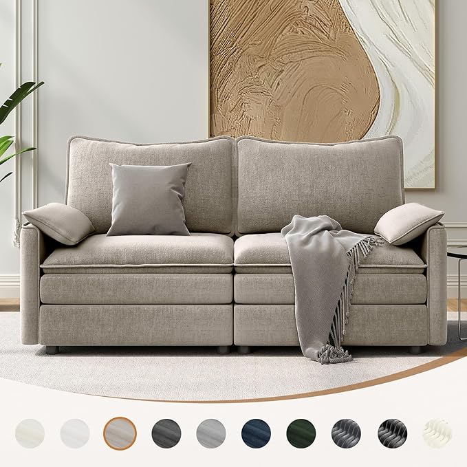 Vesgantti 74" Loveseat Sofa for Living Room, Comfy Cloud Couch Deep Seat Chenille Modern 2 Seater Small Sofa with Armrest Pillow, Easy Assembly for Small Spaces, Light Brown