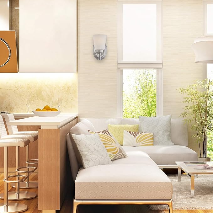 GRUENLICH Wall Sconce, Modern Vanity Light, for Bathroom, Bedroom, Sitting Room, E26 Base 60W Max, Metal Housing with Glass, Nickel Finish, 1-Pack