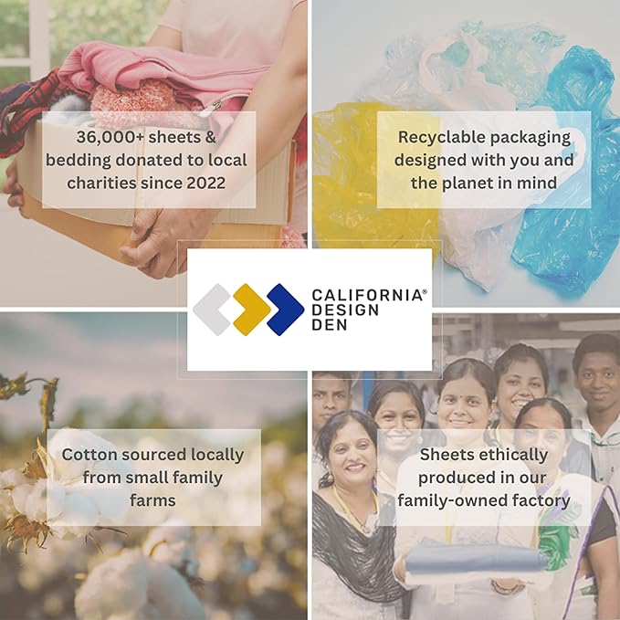 California Design Den Printed Striped Bed Sheets King Size Set - Luxury 600 Thread Count, 100% Cotton Sateen, Hotel Quality Deep Pocket King Sheet Set - Classic Blue Stripe Print