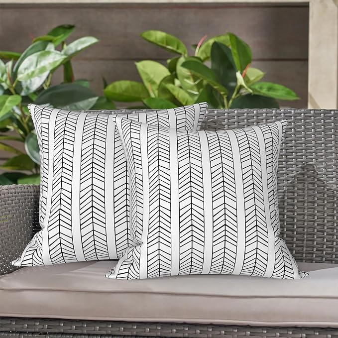 LVTXIII Outdoor Throw Pillow Covers 16 x 16 Inch, Covers ONLY Modern Cute Pattern Decorative Square Toss Pillow Case Pack of 2 for Home Patio Garden Sofa Bed Furniture, Herringbone White