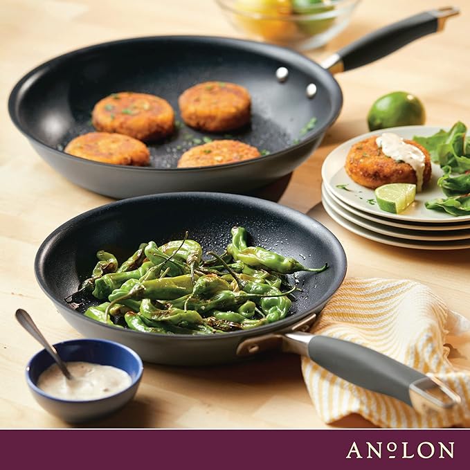 Anolon Advanced Home Hard-Anodized Nonstick Skillets (2 Piece Set- 10.25-Inch & 12.75-Inch, Moonstone)