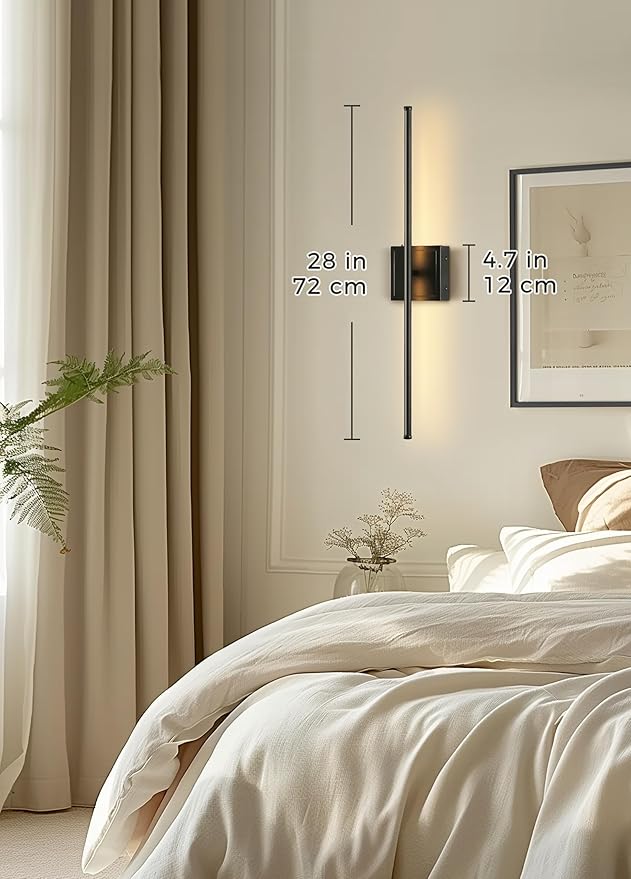 DORESshop Battery Operated Wall Sconces Set of Two with Remote Control, Rechargeable Wall Sconce, 350°Rotate Dimmable Wireless Wall Sconce for Living Room, Hallway, Bedroom, 28.1 Inch, Black(2 Pack)