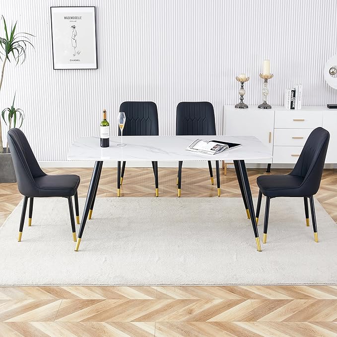 Table and Chairs Set of 4, Dining Room Table Set for 4, Sintered Stone Kitchen Table Top and Modern Chairs Set of 4 for Kitchen Dining Room