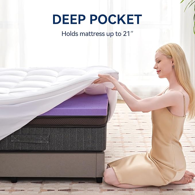 BDEUS Dual Layer 5 Inch Memory Foam Mattress Topper California King Size, 2 Inch Gel Memory Foam Plus 3 Inch 1450 GSM Down Alternative Quilted Pillow Top Mattress Pad Cover,White