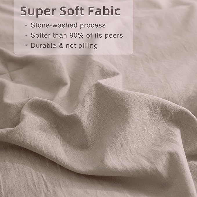 QSH Ruffled Comforter Set Queen Size, 3pcs Taupe Shabby Boho Chic Bedding Comforter Sets, Ultra Soft Farmhouse Lightweight Microfiber Inner Fill Bed Comforter Set