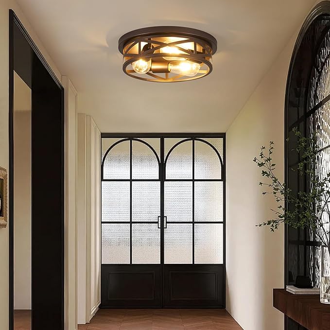 13 inch Flush Mount Ceiling Light Fixtures,3-Light Modern Hallway Light Fixtures Ceiling, Brown Lights Fixture Ceiling Mount for Farmhouse,Kitchen, Bedroom 2 Pack