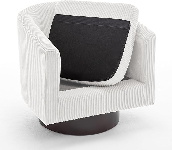 UIXE Swivel Accent Chair, Upholstered Corduroy Barrel Chair for Living Room, Small Single Sofa Bedroom Reading Seat, Set of 2, Beige