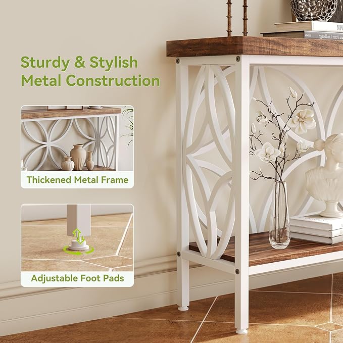 LITTLE TREE Sofa Table, 70.9 Inch Industrial Behind Couch Table with Storage Shelves, Narrow Long Console Table for Entryway, Living Room, Foyer, Hallway, Office