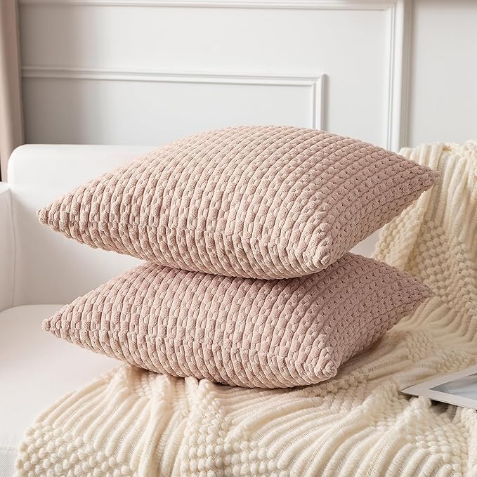 Kevin Textile 2 Packs Pink 26x26 Pillow Covers Euro Pillow Covers with Stripe Pattern Big Throw Pillow Covers for Valentines Day Gifts Couch Bedroom 66x66 cm