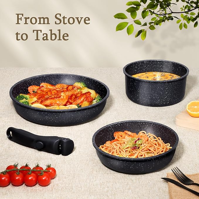 GiPP Ceramic Non Stick Pots and Pans Set,Nonstick Detachable Handle Cookware Sets,Healthy Non Toxic PFAS PFOA & PTFE Free, Dishwasher &Oven Safe, Induction Kitchen Pot and Pan, 8 Piece Grey