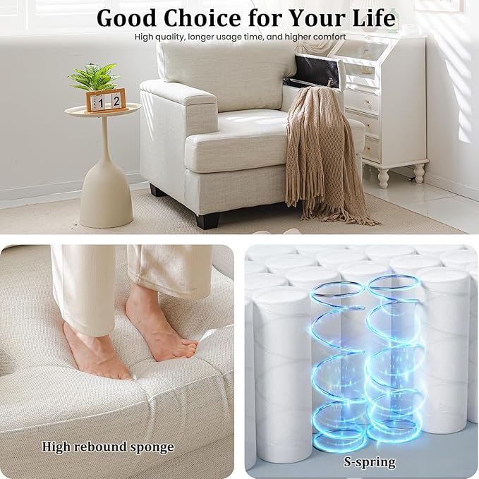 Oversized Accent Chair with Armrest Storage,38”W Big Armchair with 7.8'' Thick Cushion,Deep Seat,Large Comfy Reading Chair, Living Room Chairs,Sofa Chair for Bedroom,Linen