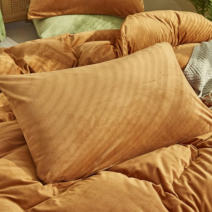 Cottonight Pumpkin Velvet Comforter King Rust Flannel Bedding Cal King Winter Flannel Burnt Orange Quilts Soft Terracotta Plush Fluffy Comforter Set