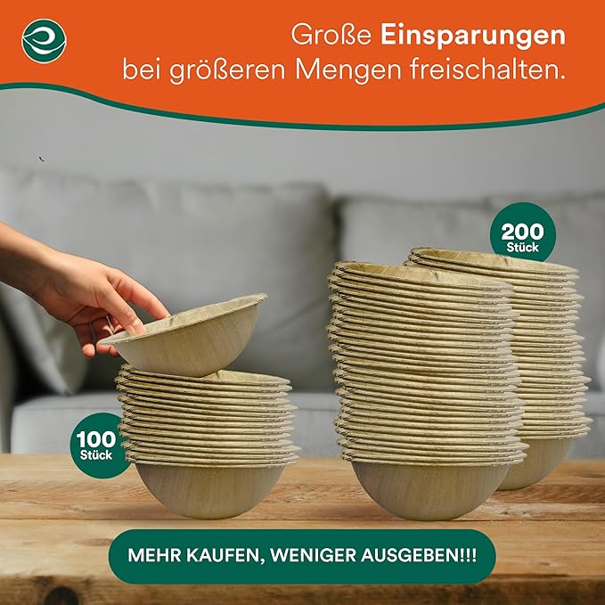 ECO SOUL 100% Compostable, Biodegradable, Disposable Palm Leaf Bowls,| pack of 100, Large 6 inch (16 Oz) | Round| Like Bamboo Bowls, Eco-friendly | Sturdy, Microwave & Oven Safe