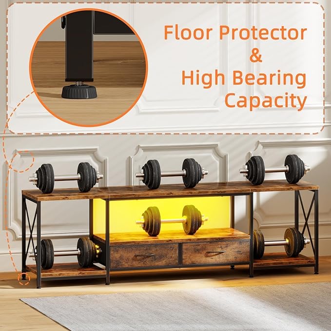 LED TV Stand with 2 Fabric Drawers for 65 60 55 Inch TV, Entertainment Center TV Stands for Living Room, Bedroom, TV Media Console Table with Storage Shelves, 55" Rustic Brown