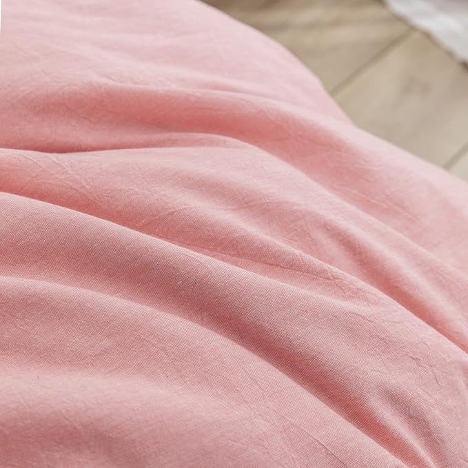 BESTOUCH Duvet Cover Set 100% Washed Cotton Linen Feel Super Soft Comfortable Chic Lightweight 2 PCs Home Bedding Set Solid Red Pink Twin/Twin XL