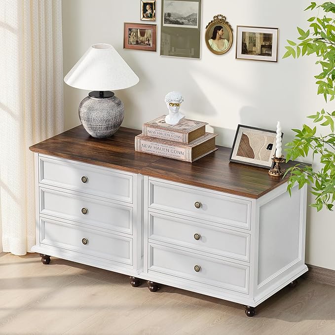 24" Wide Farmhouse Night Stand Set of 2,Large End Table with 3 Drawers & Metal Handle,White Wood Dresser for Bedroom, Bed Side Table Chest of Drawers Cabinet, Nightstand for Living Room,Closet