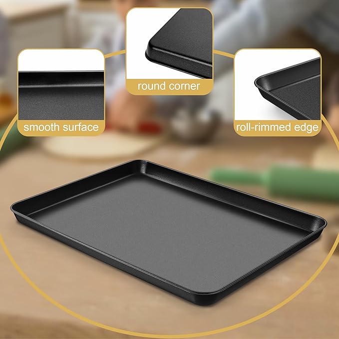 E-far 16x12 Inch Baking Sheet, Non-stick Cookie Sheet Pan for Oven Baking Cooking Roasting, Carbon Steel Tray Metal Bakeware for Jelly Roll Steak, Non-toxic & Warp Resistant, Easy Clean